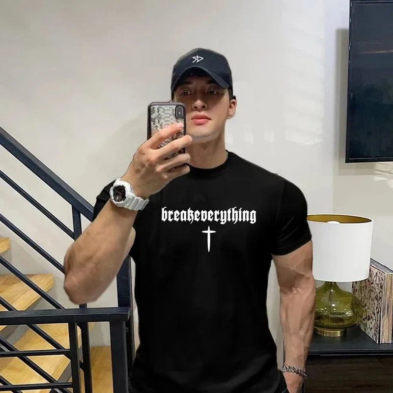 

Футболка спортивная мужская с коротким рукавом, модная брендовая повседневная одежда для фитнеса и тренировок, в стиле Instagram, на лето