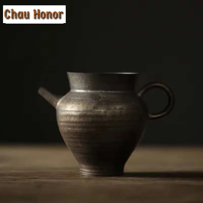 200ml Chinese Iron Rust Glazed Tea Pitcher Japanese Thin Tire Coarse Pottery Cha Hai Justice Cup Coffee Cafes Accessories Gifts