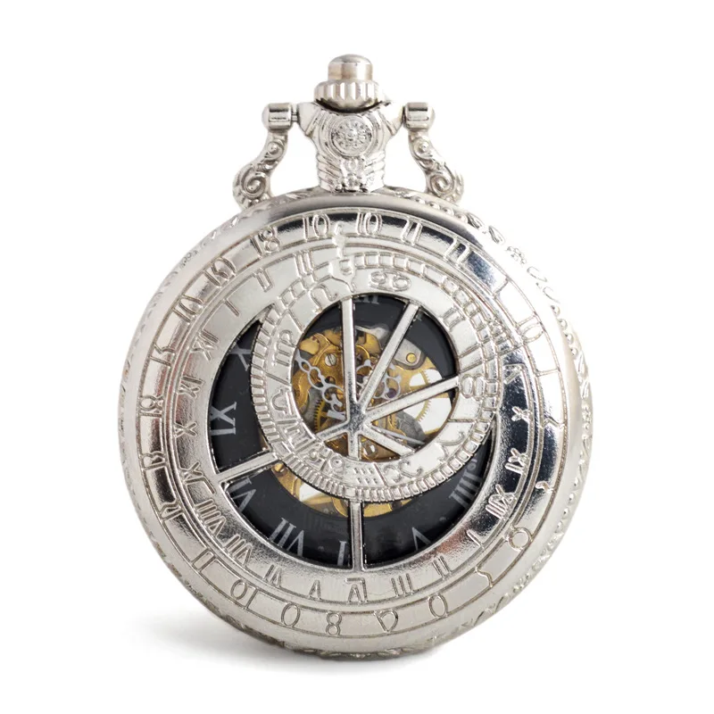 10pcs/lot Antique Hollowed Silver Mechanical Pocket Watch Compass