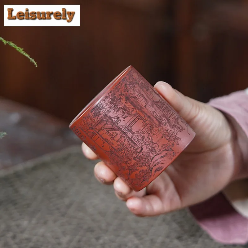 170ml Yixing Zisha Hundred Sons Pattern Teacup Retro Tea Bowl Cup For Tea Tea-tasting Smelling Cup Chazhan Master Cups Drinkware