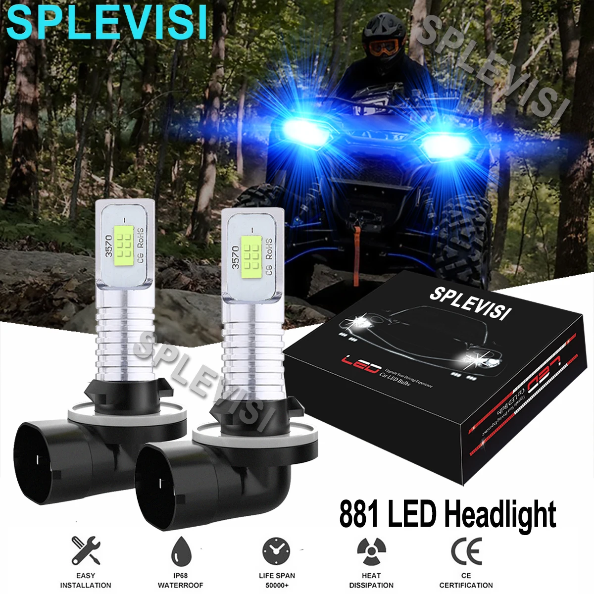 2x 70W 8000K Ice Blue LED Headlight Bulbs Kit For Polaris Sportsman 570 2014 2015 2016 2017 2018 2019 2020 2021 led headlight bulbs kit 6000k for polaris sportsman 450 2016 2017 2019 2020 2021 800 efi led 2005 2011 2012 2013 2014