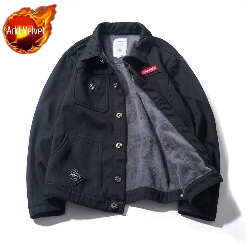 thumbnail image 1 of Abrigo de Jeans para Hombre Botones de Lana con Oveja Chaquetas Vaqueras Hombre Acolchado Acolchado Marrón Cálido Precio Barato Elegante Invierno 2024 de Tela, 1 of 5