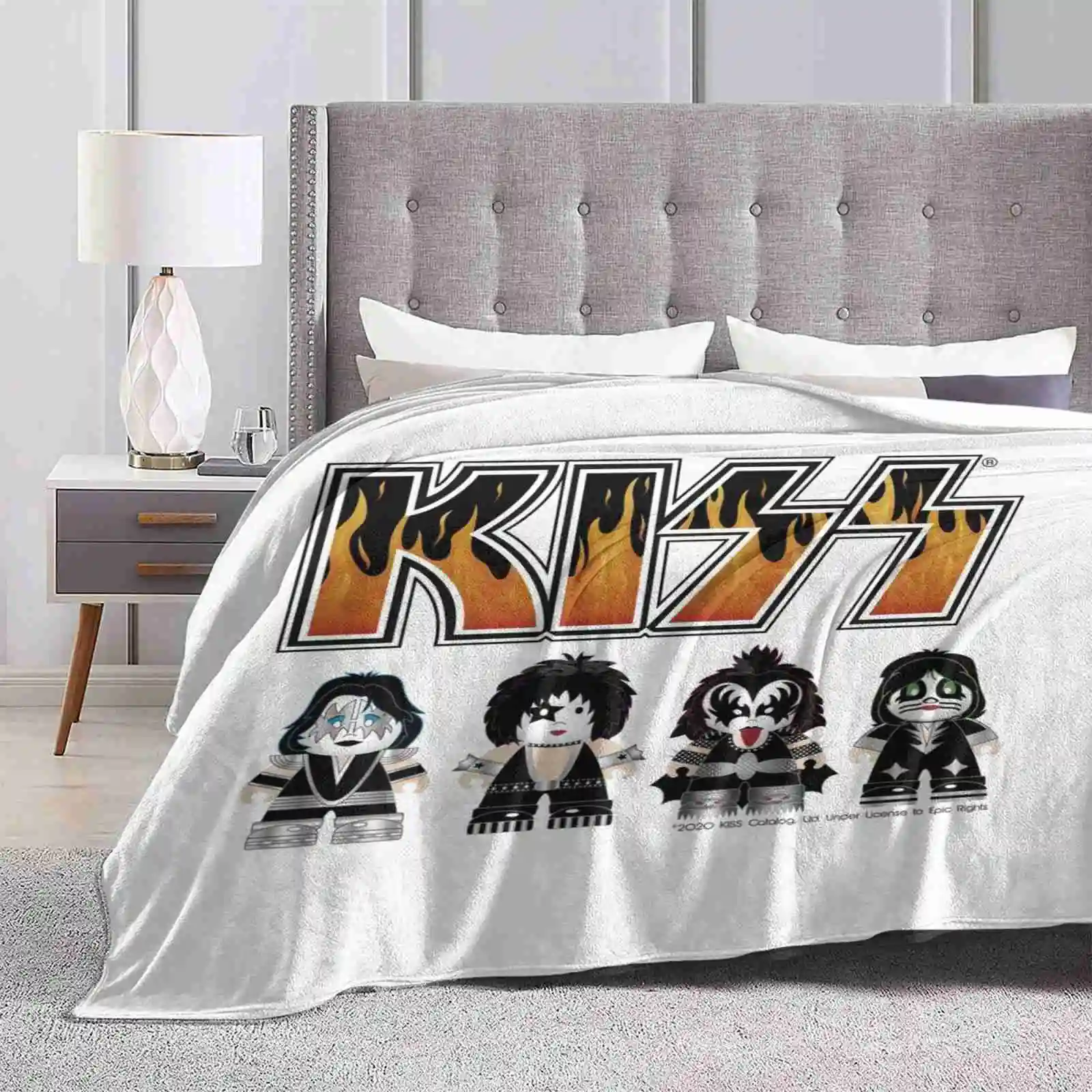 

Kiss Band-Logo Characters-Cute Design For Kids New Arrival Fashion Leisure Warm Flannel Blanket Kiss Fan Art Kiss Band Kiss