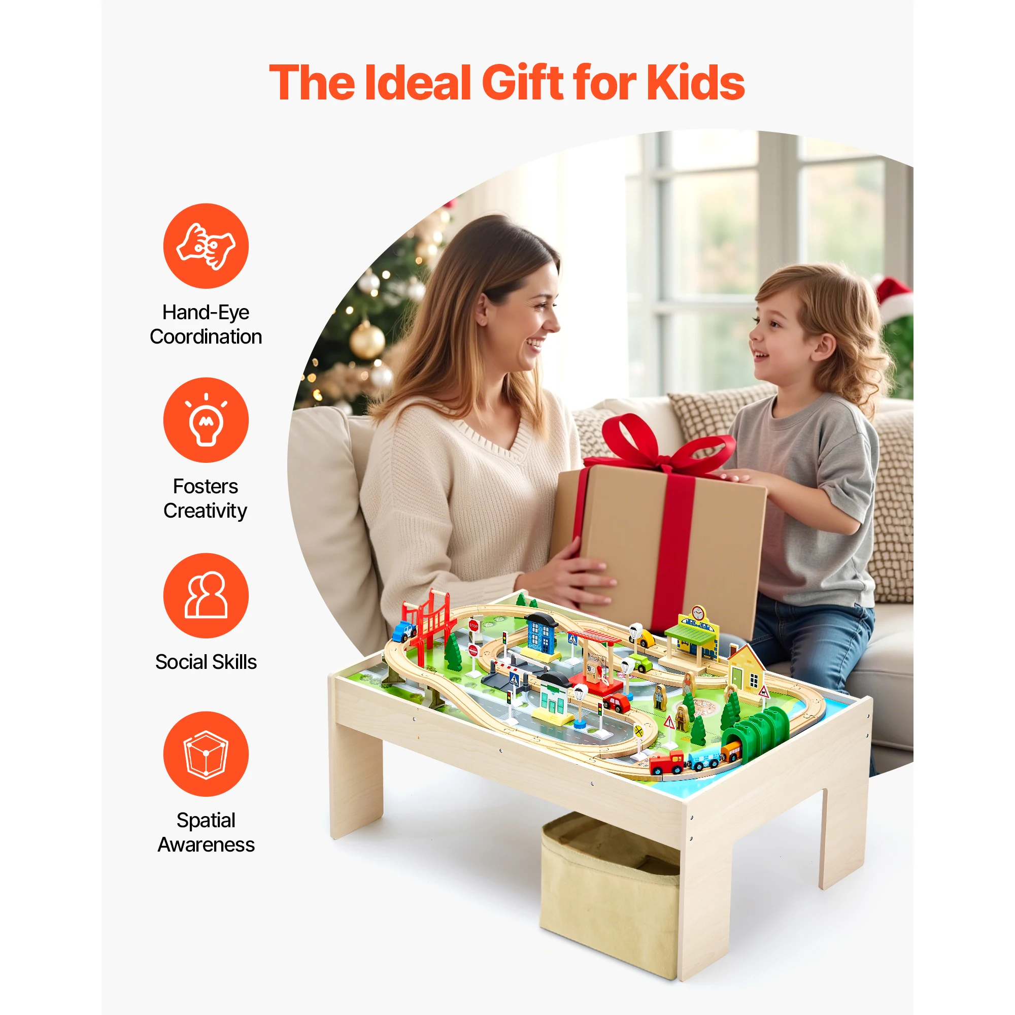 Wooden Multicolor Train Table Set for Kids