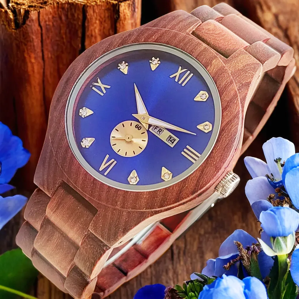 Women's Wooden Wristwatches, New Luxury Quartz Watch, Multifunction Chronograph Clock, Luminous Fashion Girlfriend Wood Watches