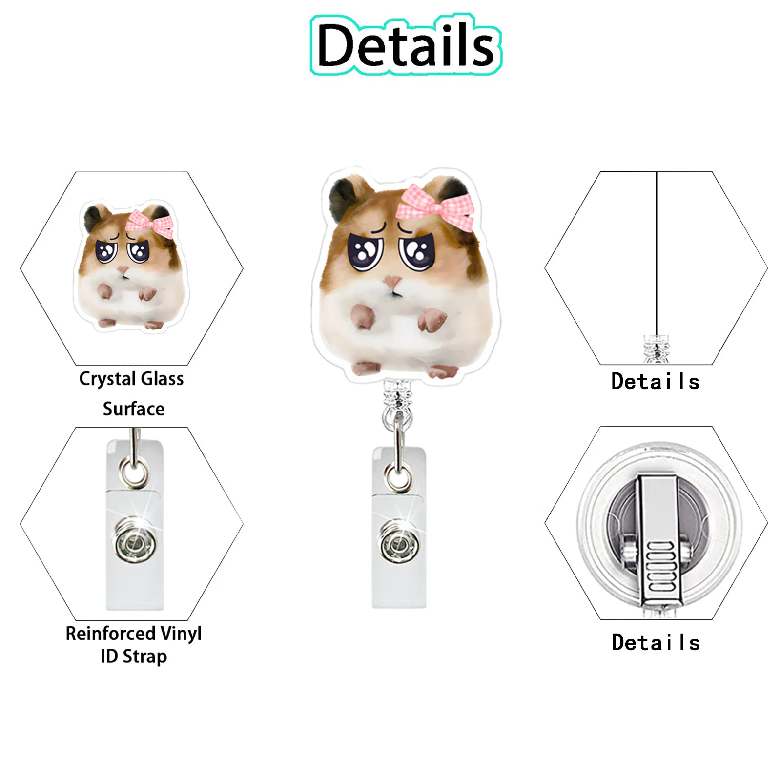 لطيف مضحك الهامستر الاكريليك شارة بكرة قابل للسحب...