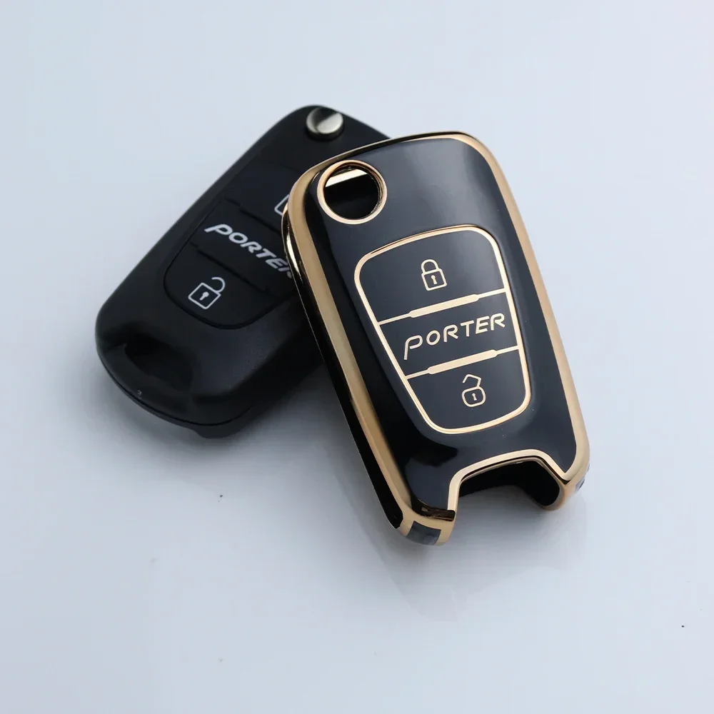 2 Key Botton car key blank remote Housing Case Fob Cover Shell for Hyundai Porter Remote Rubber Pad Logo Sticker Folding Blade