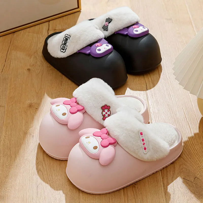 

Cartoon Cinnamonrolls Melodys Cotton Slippers Girl's Autumn/Winter Non Slip Warm Slippers Kawaii Kuromis Home Casual Shoes Gift