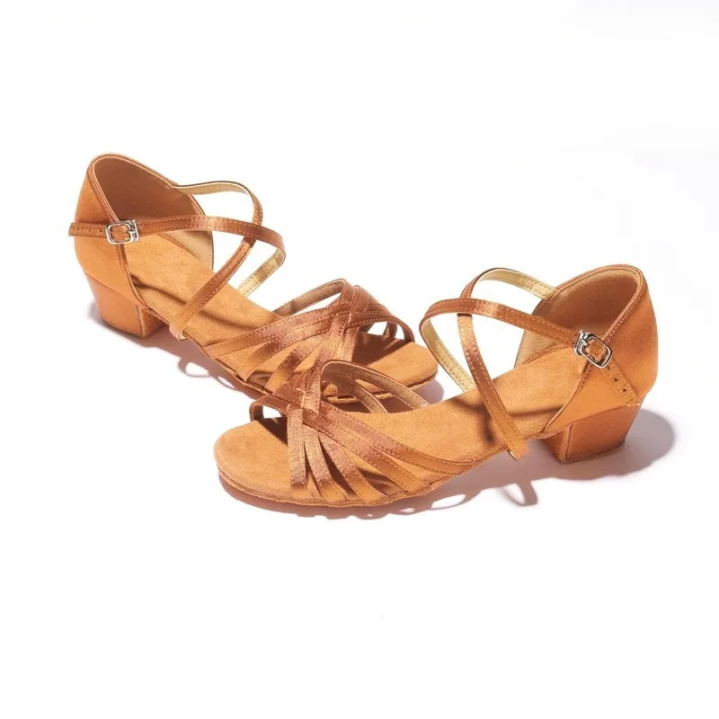 Girls Latin Dance Shoes Low Heel Soft Sole Beginner Kids Ballroom Practice Training Stage Girls Performance Dancing Footwear - 3