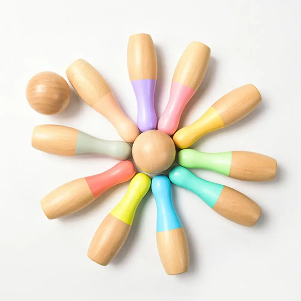 Wooden Bowling Toy Fine Workmanship Safe Use Wooden Kids Indoor Outdoor Bowling Toys Kids Set Interactive Toy