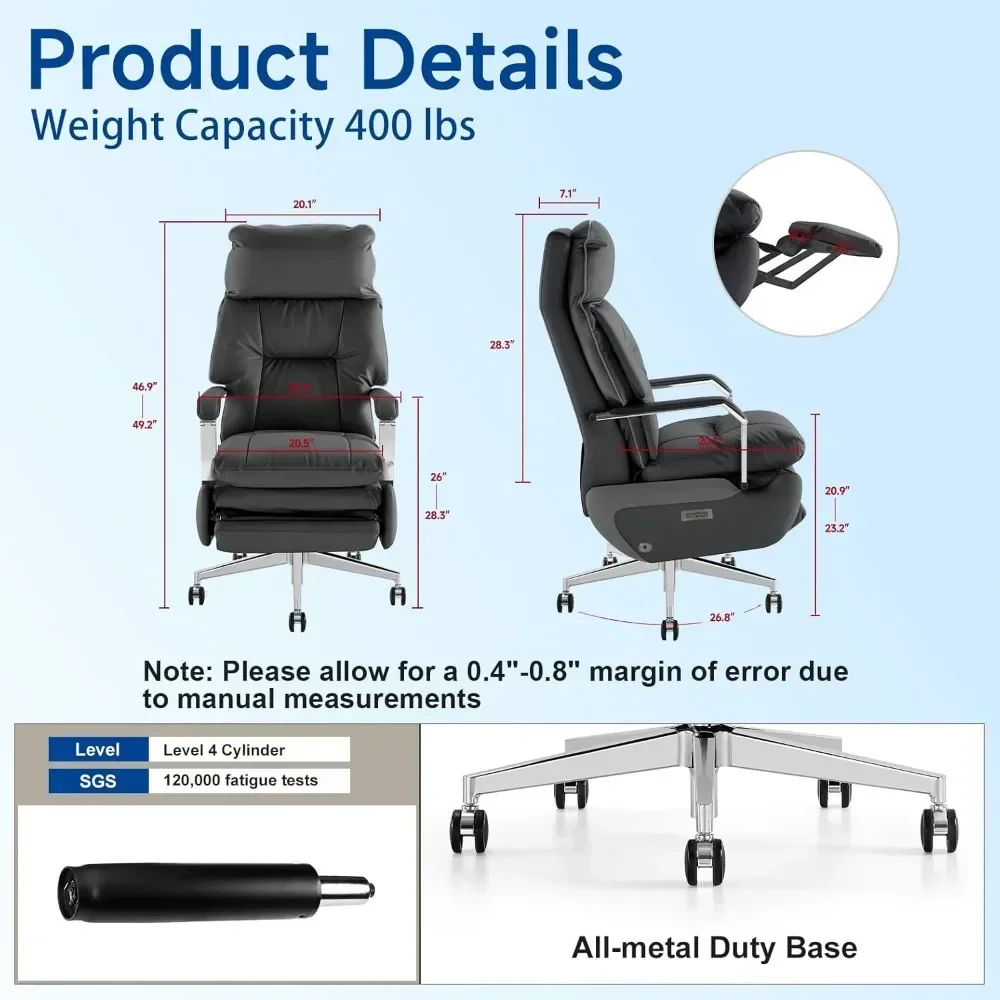 Dual-Motor Office Chair with Foot Rest,Electric Reclining,Office Chair,Office Chair,High Back Swivel,400LBS PU Computer Chair 3