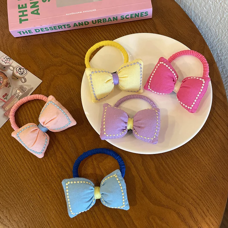 Fabric Cute Sweet Lovely Little Girl Feeding Cotton Rubber Headband Hair Accessories Spring New Children's Bowknot Hair Ring