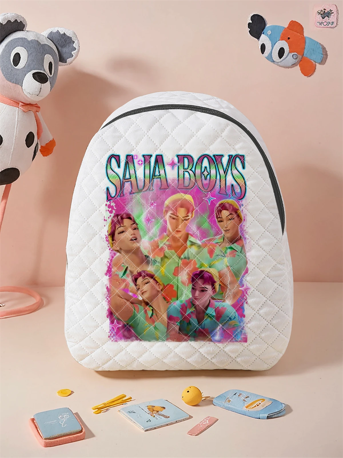 Blossom，Bubbles， Casual Diamond Quilted Compact Backpack, Suitable for Outdoor, Travel, Campus, Suitable for Both Men and Women