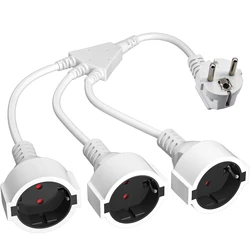European Power Extension Cord with Triple Schuko Socket Adapter - 3 - Outlet Electric Cable (White)