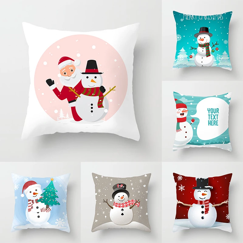 

Pillowcase Christmas Cartoon Snowman Print Stained Bed Home Decor Cushion Cover Decoration