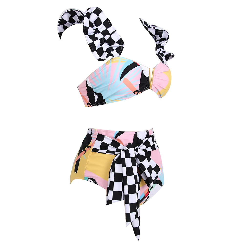 New Sling Tube Top Split Swimsuit Feminine Bikini High Waist Strap V-neck Print Swimwear Summer Beach Wear Cover Up