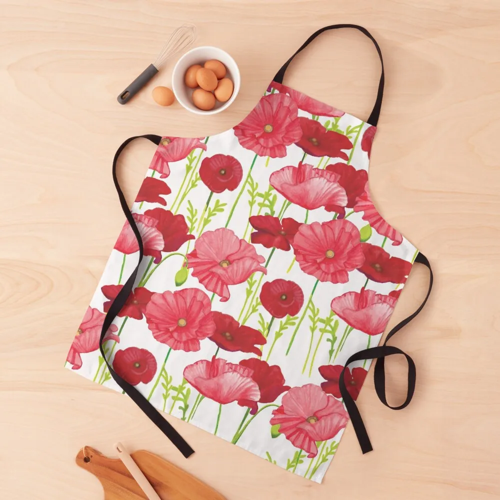 

Pink & Red Poppies Apron cooks clothes waiter For Women Apron