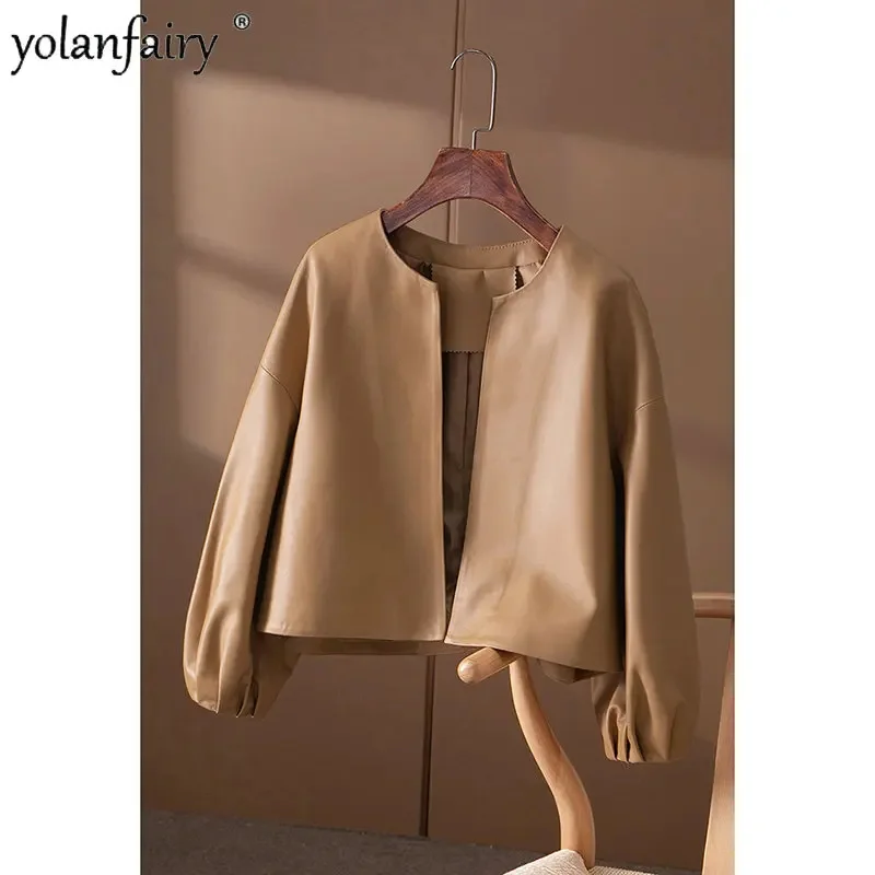 

2023 New Spring Autumn Real Leather Jacket Garment Women's Sheepskin Coat Round Neck Jackets and Coats Sobretudo Feminino Roupas