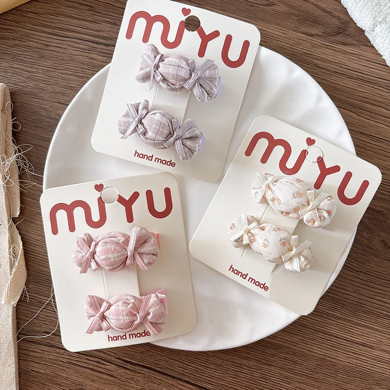 2pcs/set Children Candy Hairpins Fabric Plaid Girls Hair Clips Cute Barrettes Bangs Side Clip Hairclip Hair Headwear Accessories