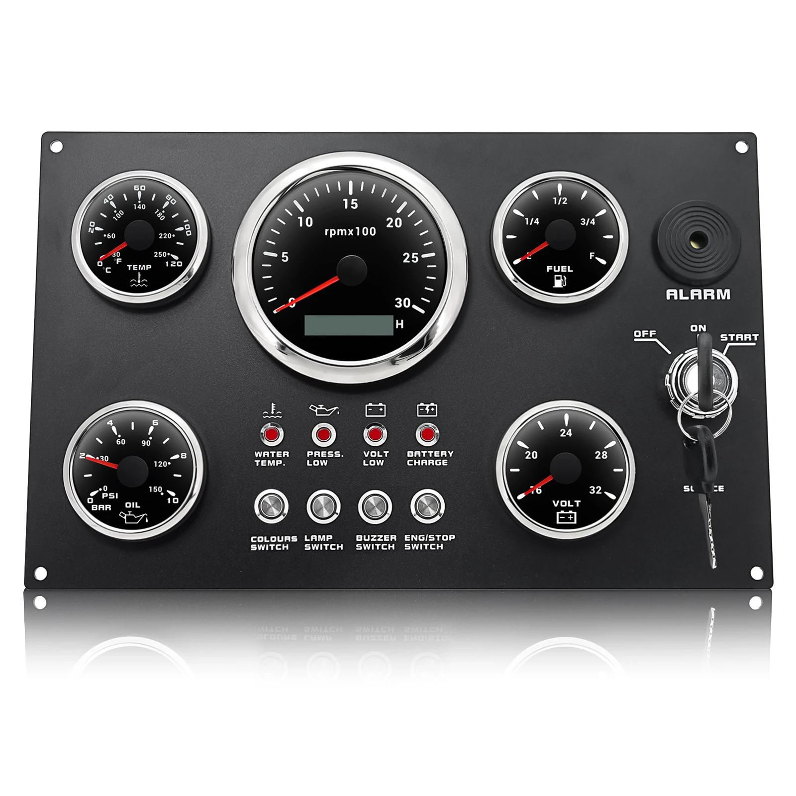 Speed Gauges Engine Tachometer Hour Meter Engine Dash Instrument Panel 5 Gauge Set 7Color LED 85mm Tachometer 52mm Fuel Level Oil Press Water Temp VOLT for RV Boat Custom