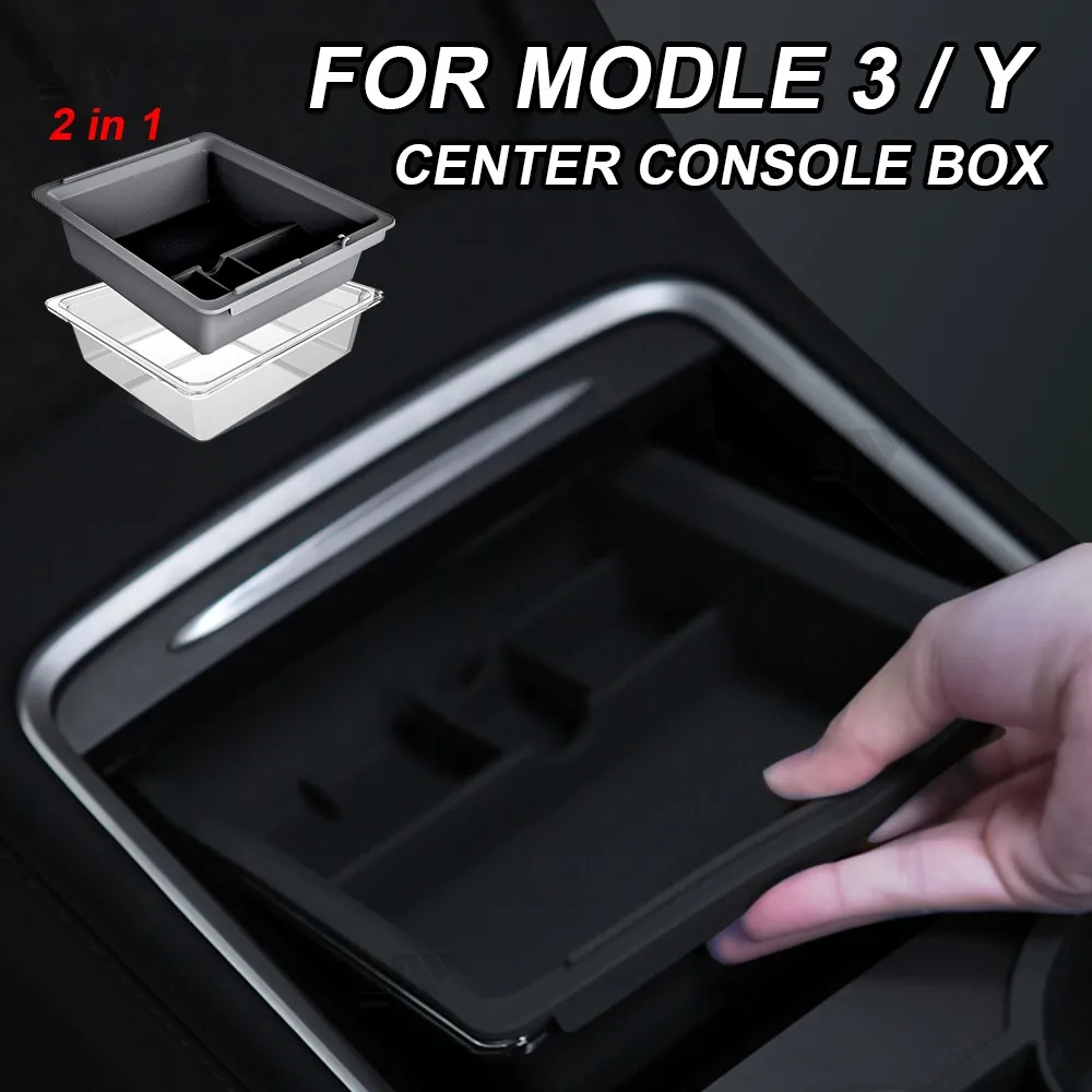 

For Tesla Model 3 Model Y Center Console Armrest Storage Silicone Hidden Storage Box 2 in 1 with Transparent Base Car Interior