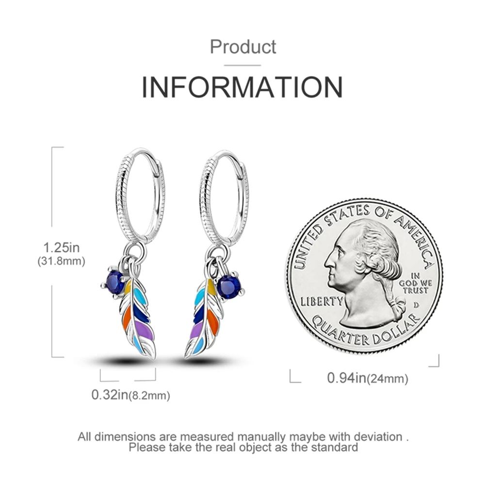 Cycuff 100% 925 Sterling Silber Ohrringe für Frauen böhmisch gefärbte Federn klassische Ohrringe Verlobung Hochzeits schmuck Geschenk