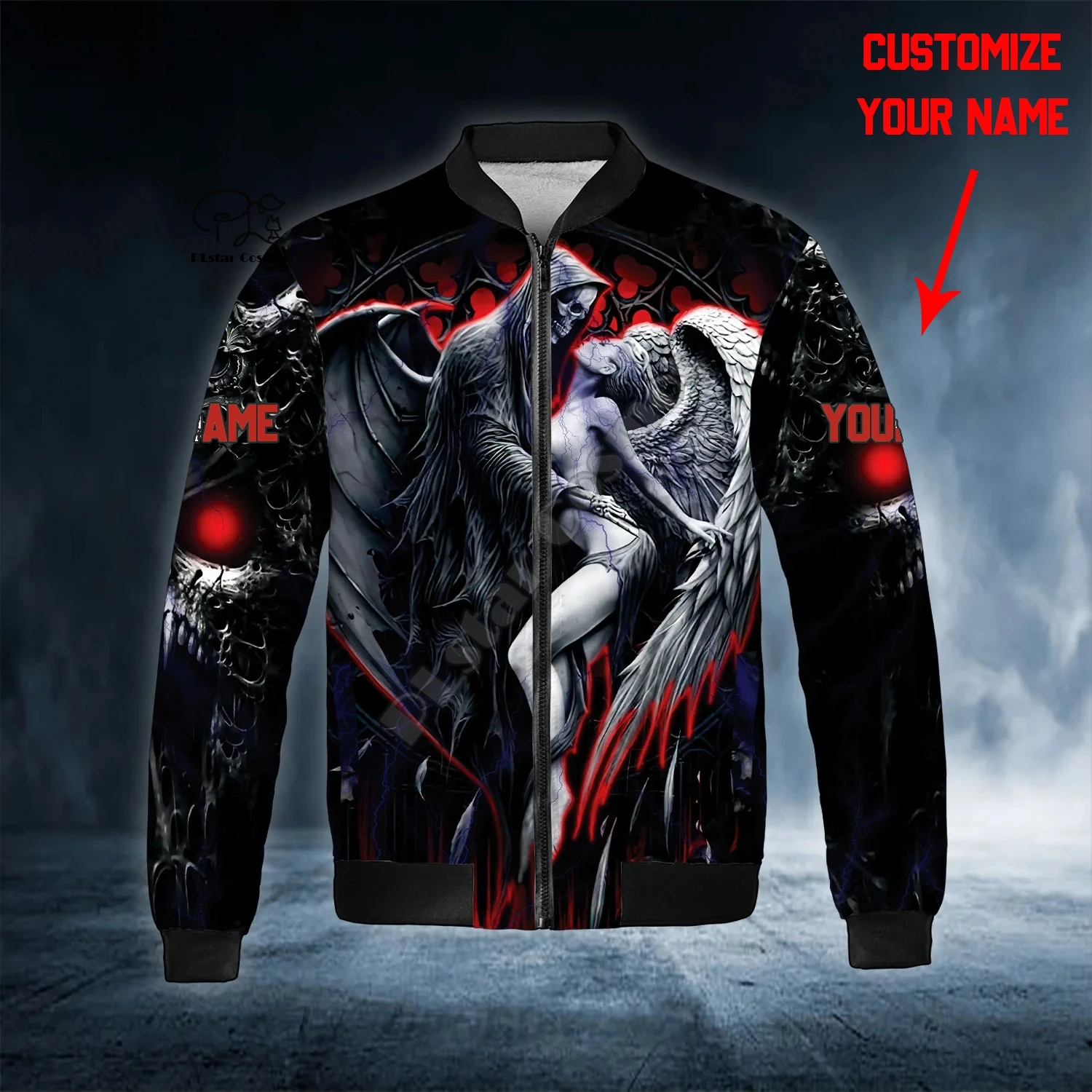 Halloween Series 3D Printed Horror Skull Customized Name Latest Unisex Winter Warm Zippered Flight Jacket Casual W-1