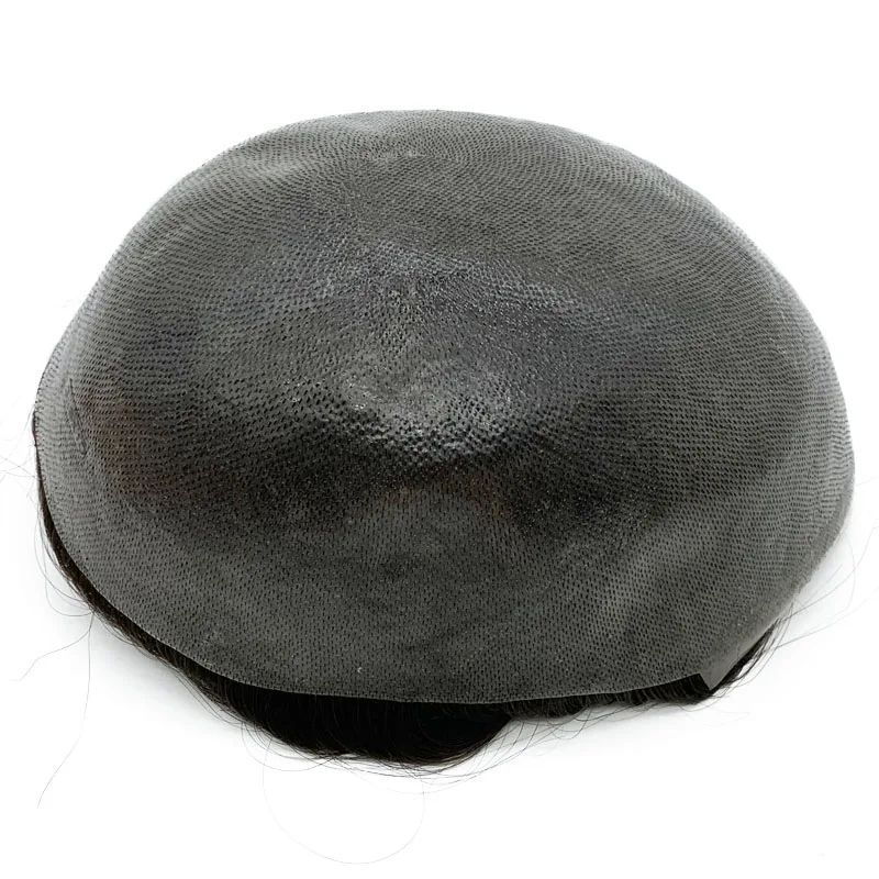 Toupee Natural Hairline Thin Skin Pu Base 100% Human Hair Replacement System