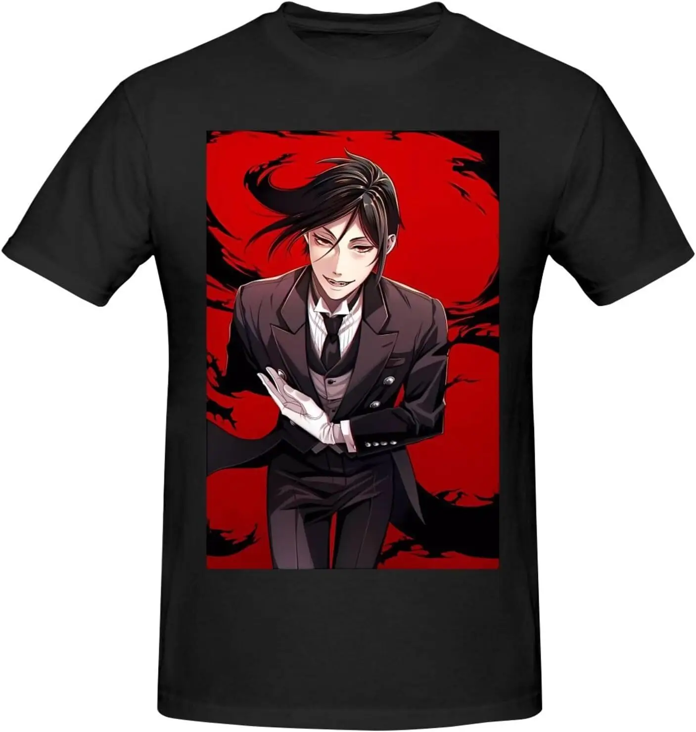 

Black Anime Butler Shirt Men's Fashion Personalised Crew Neck Short Sleeve T Shirt Black