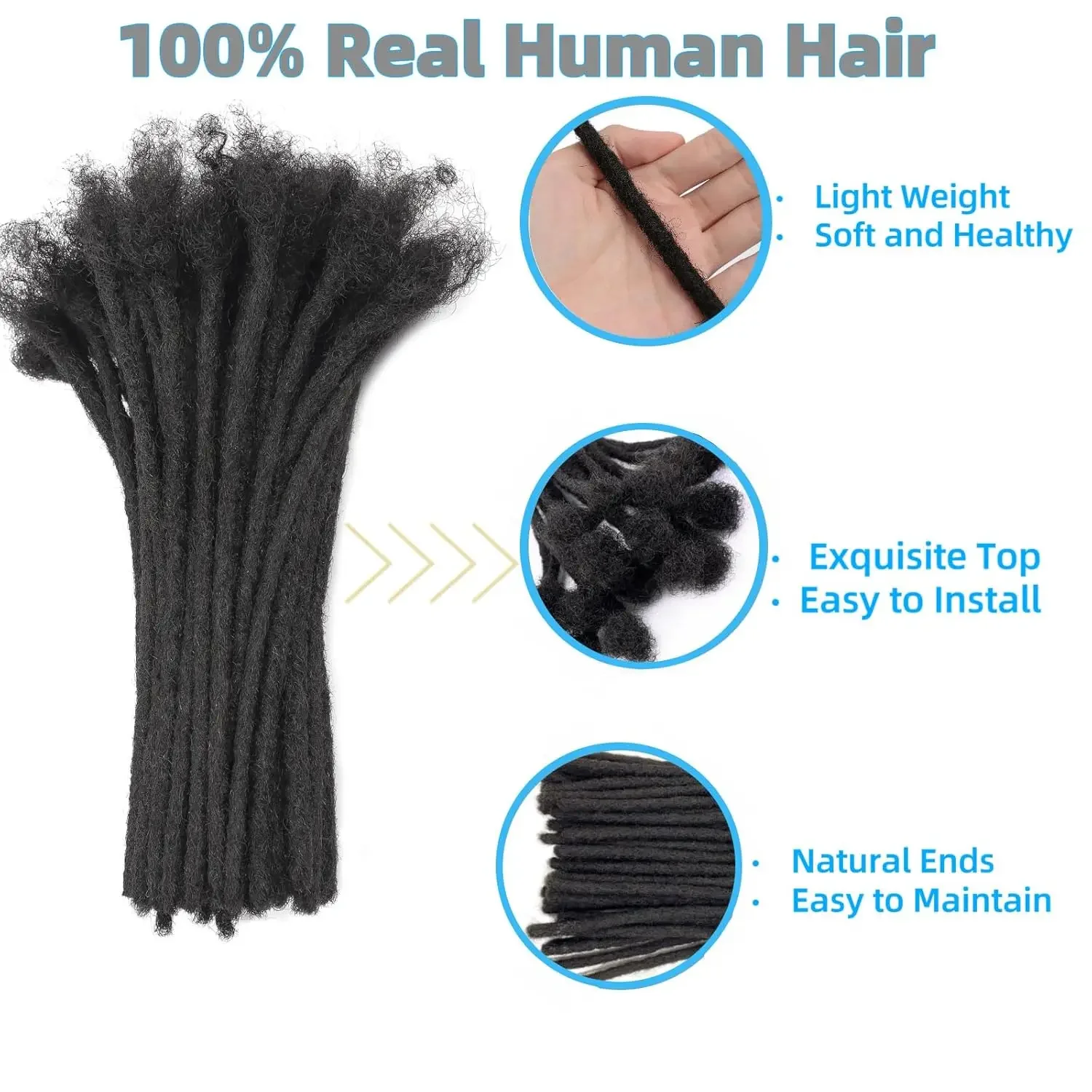 Extension per capelli umani fatti a mano, larghezza 0,6 cm, lunghezza 6-20 pollici, 10 ciocche per pezzo, capelli per intrecciatura a crochet per riparazione di dreadlock. - immagine 3