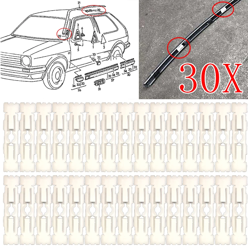 30Pc Roof Rail Bar Cutter Clips Modanatura Muslimah Per Vw Polo 1995 1996 1997 1998 1999 2000 2001