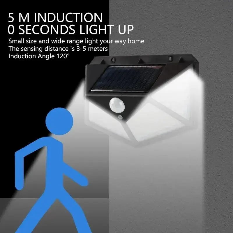 100LED solar wall light Outdoor Human Body Sensing Lamp waterproof Solar Powered Sunlight Street Lamp Garden Railing Decorative