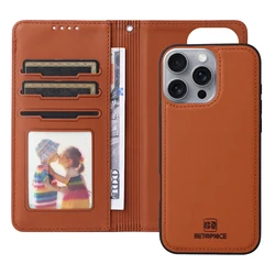 BETOPNICE 2 - in - 1 Detachable Magnetic Flip Leather Case with Magnet Clasp - iPhone 16 (Brown)