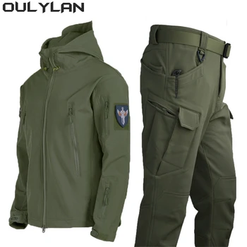 Oulylan Winter Autumn Tracksuits Set Men SoftShell Tactical Waterproof Jacket Fishing Hiking Camping Climbing Jacket Hooded 1