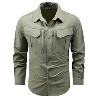 Men Outdoor Elastic Quick Drying Cargo Shirts Multi Pockets Tooling Shirts New Spring Male Breathable and Comfortable Shirts 4XL 1
