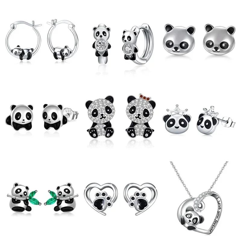 

2024 New Black Panda Earrings for Women Cute Silver Fashion Versatile Advanced Ear Buckles Anti Allergy Foreign Jewelry Gift