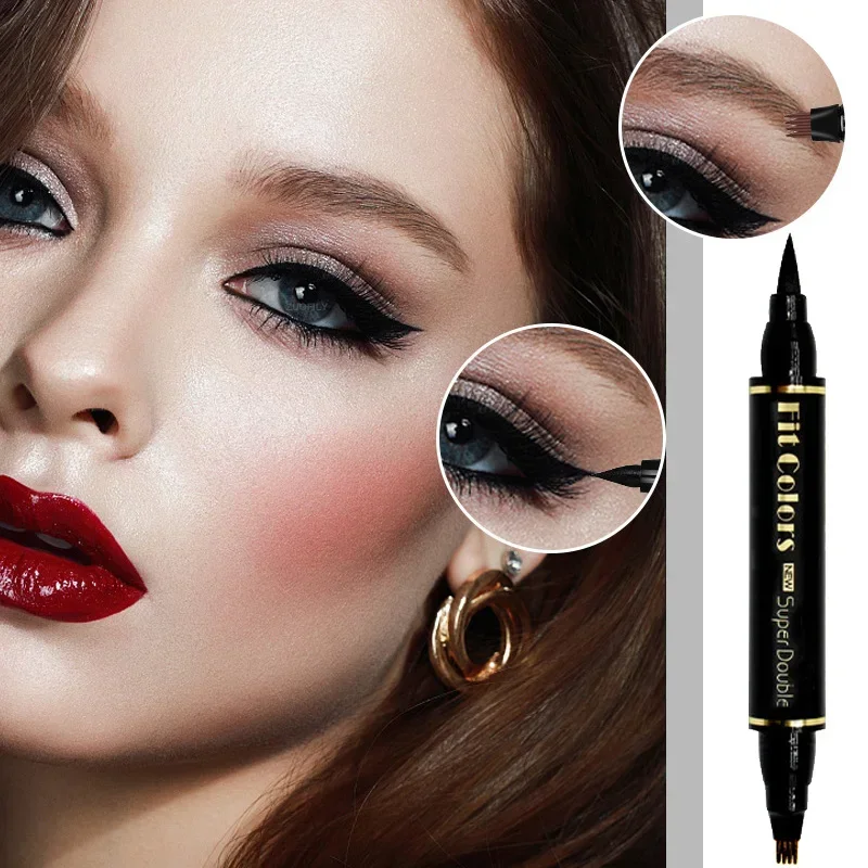 2 In 1 Eye Liner Brow Pencil Waterproof Lasting No-smudge Four Points Eyebrow Tattoo Pen Gray Brown Liquid Liner Makeup Cosmetic 2