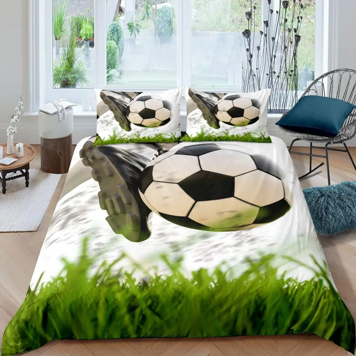 Cartoon Soccer Duvet Cover Set Printed Football Bedding Sets for Kids Boys Girls Bedroom Decor Sports Theme Comforter Cover Set 6
