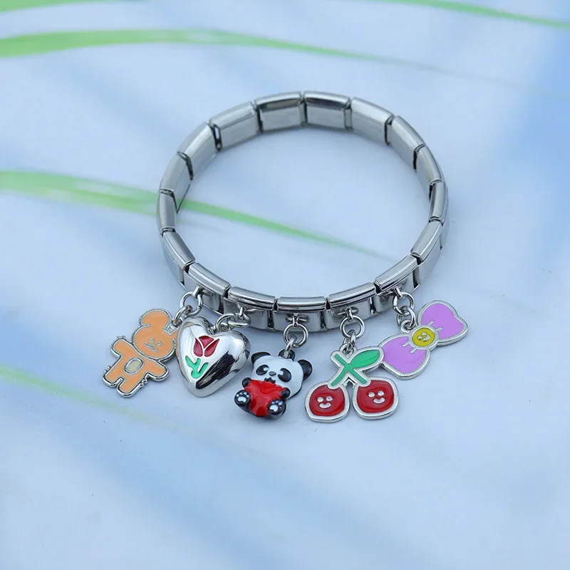 Charm Bracelet Bear Flower Cherry Tulip Heart Charm for 9mm Bracelet