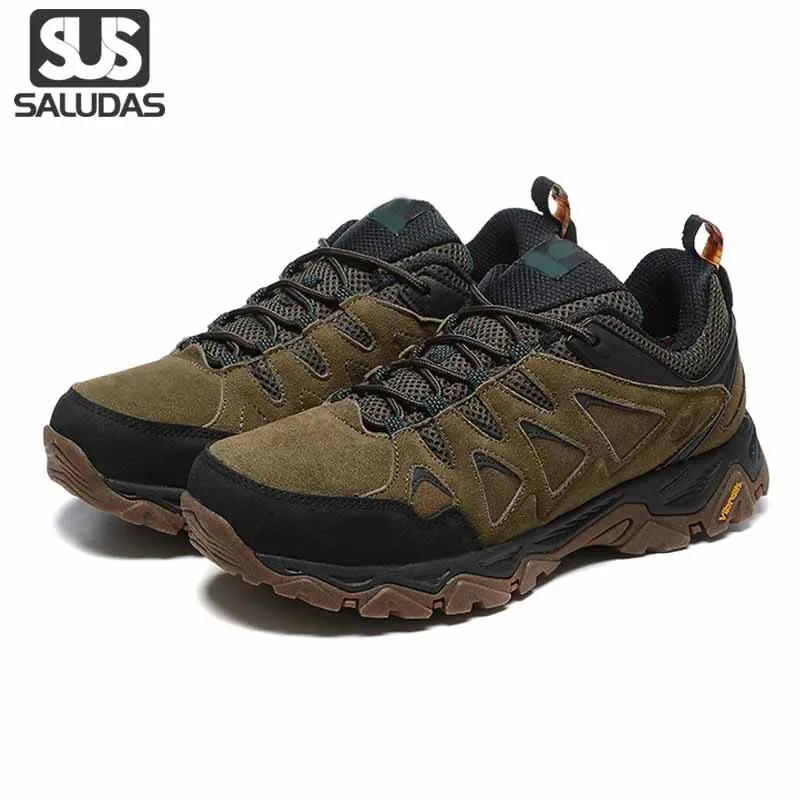 

SALUDAS Men's Hiking Shoes Non-slip Rubber Sole Outdoor Hunting Shoes Fashion Suede Leather Mesh Breathable Classic Hiking Shoes