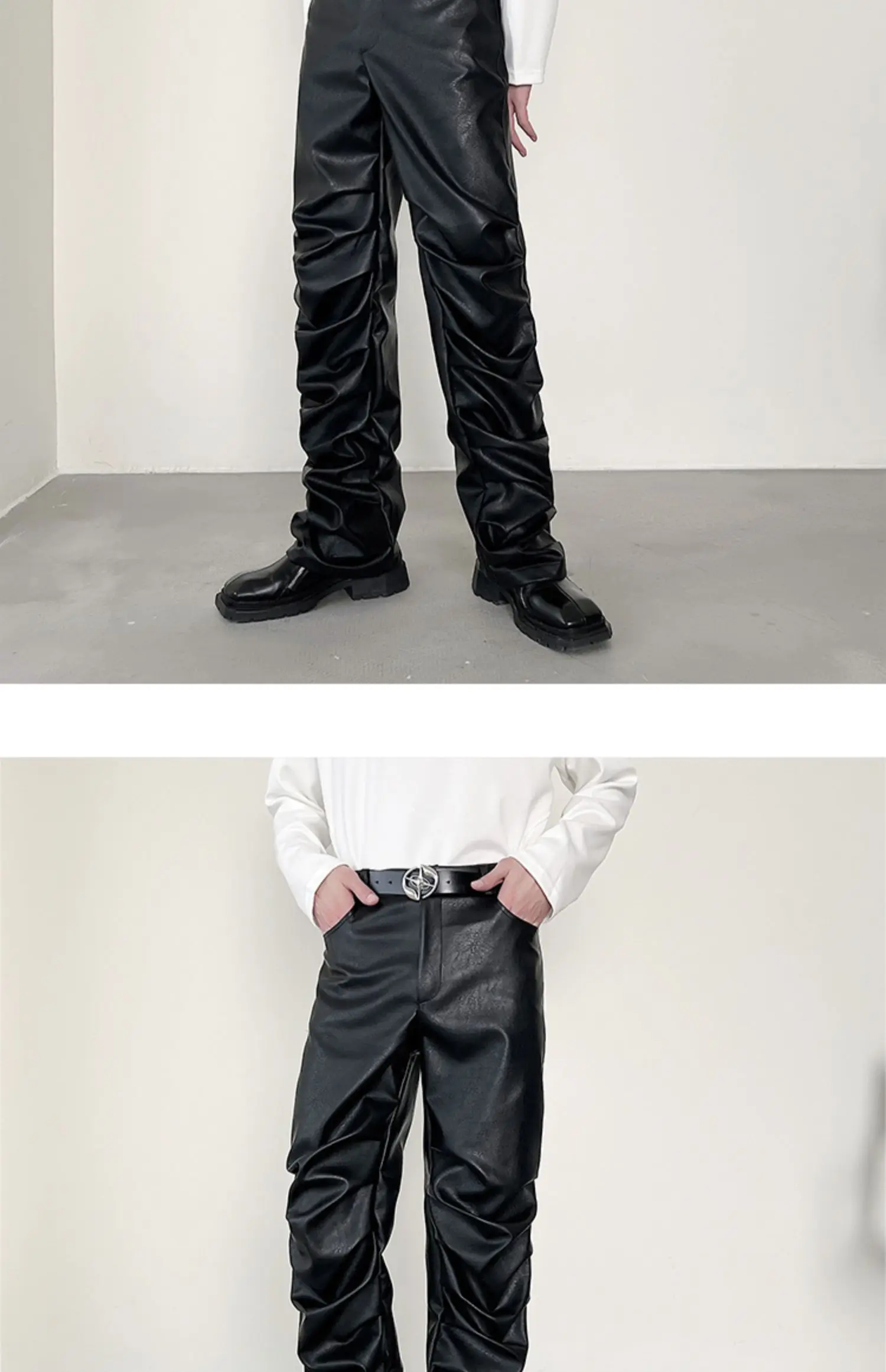 Description Picture 5 of itemLUZHEN High Street Pleated Design Leather Pants Men's Fashion 2024 New Original Straight Trousers Wide Leg Trendy Spring LZ3114