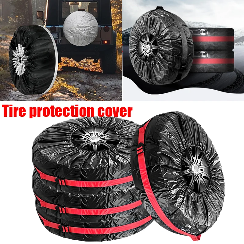 Universal 4Pcs Spare Tire Cover Case Polyester Car Tyre Storage Bags Automobile Tyre Accessories Auto Vehicle Wheel Protector