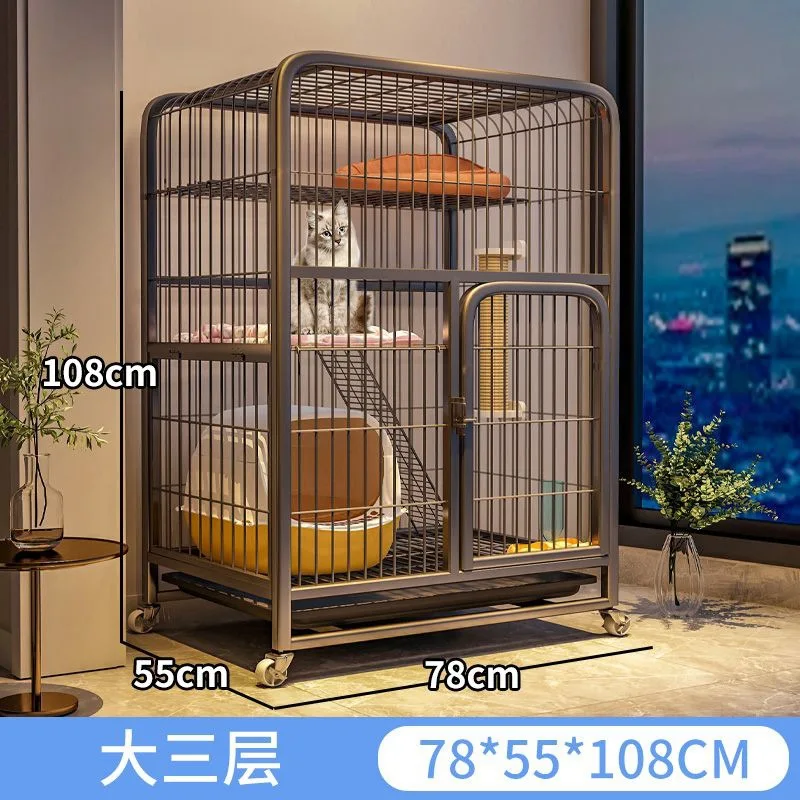 

Cat Cage, Household, Indoor Free Space With Toilet, Cat Villa, Pet Two-Story, Cat House, Second And Third Floors