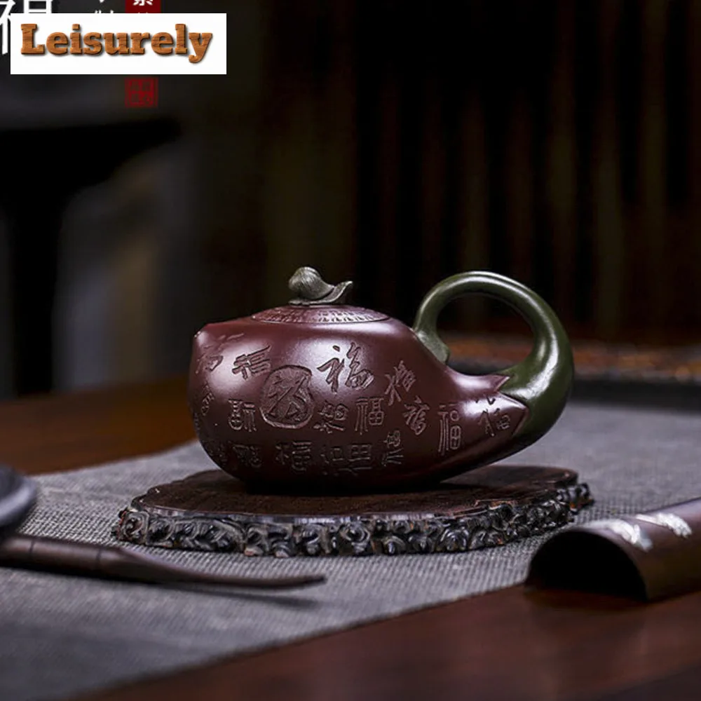 280ml Yixing Authentic Purple Clay Teapot Famous Artists Handmade Eggplant Tea Pot Customized Kettle Chinese Zisha Tea Teaware