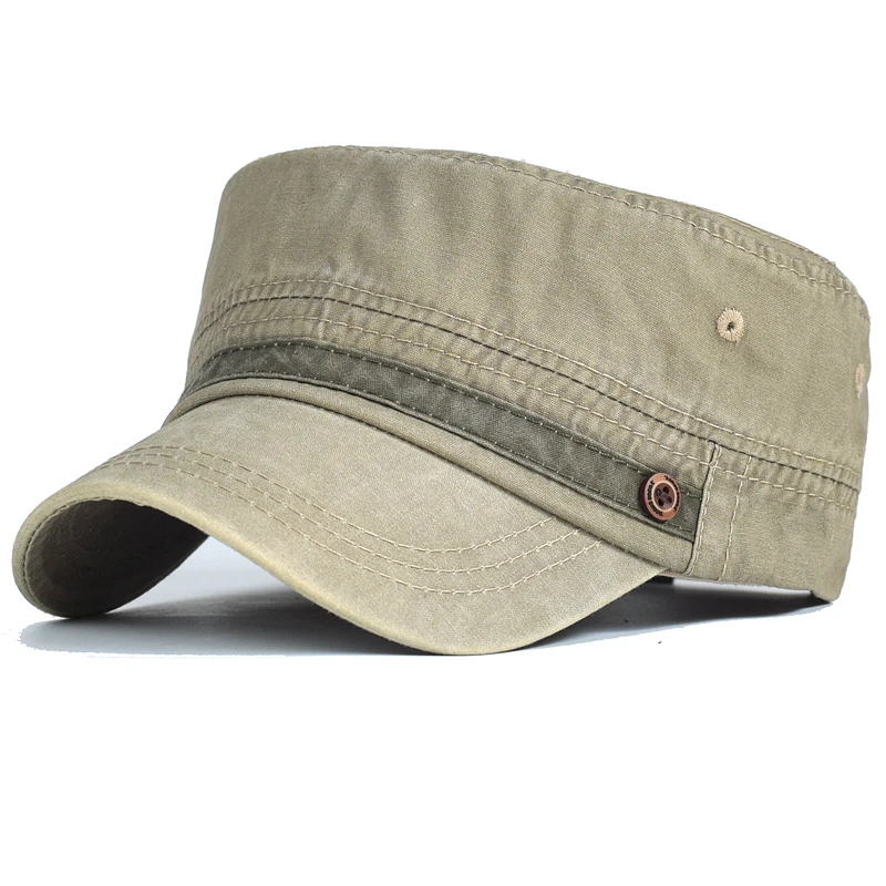 Four Seasons Casual Washed Cotton Flat Top Hat Adjustable Military Caps Men Women Cadet Army Cap Unique Design Vintage