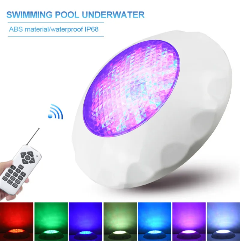 ABS LED Submersible Led Pool Lamps Remote Control Led Pond Light IP68 Waterproof Underwater Light 12V RGB Wall Mounted LED Lamp