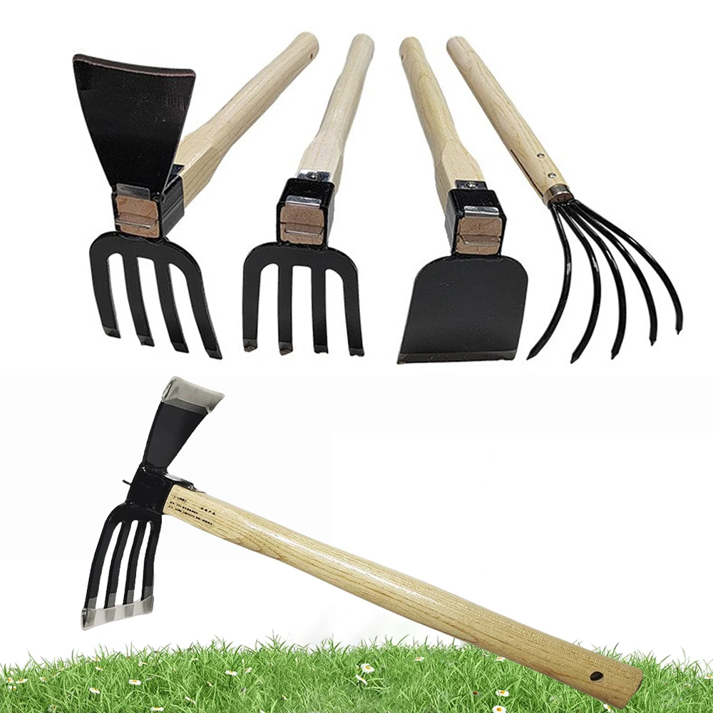Garden Claw Rake with Wooden Handle Hand Rake Hoe 4/5-Teeth Steel Clamming Claws Gardening Tool For Loosening or Weeding Soil 2