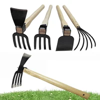 Garden Claw Rake with Wooden Handle Hand Rake Hoe 4/5-Teeth Steel Clamming Claws Gardening Tool For Loosening or Weeding Soil 2