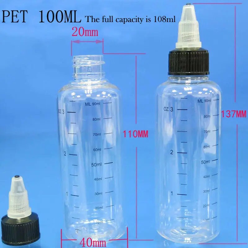 5pcs 30ml/60ml/100ml/120ml/250ml Plastic PET E juice Liquid Dropper Capacity Bottles Twist Top Cap Bottle for Tattoo Pigment Ink