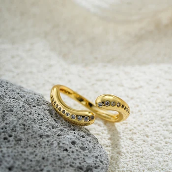 316 Stainless Steel Classics Shiny Zircon CZ Opening Circle Rings for Women Anti Allergic Metal Twist Wed Ring Luxury Jewelry